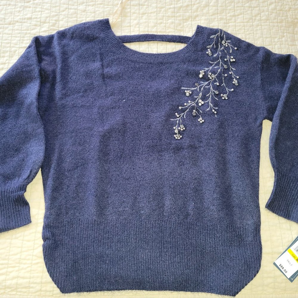 Beaded sweater with back strap